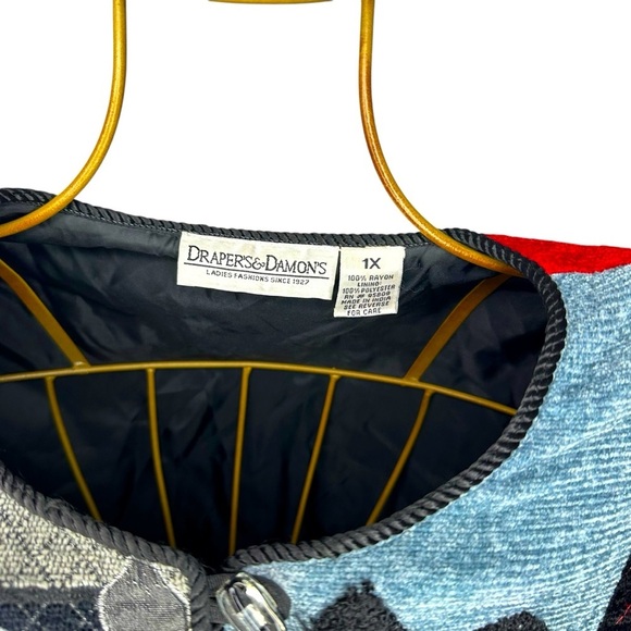 Vintage Draper’s & Damon’s Embroidered Patchwork Sweater Jacket - Size 1X PLUS - Picture 7 of 8